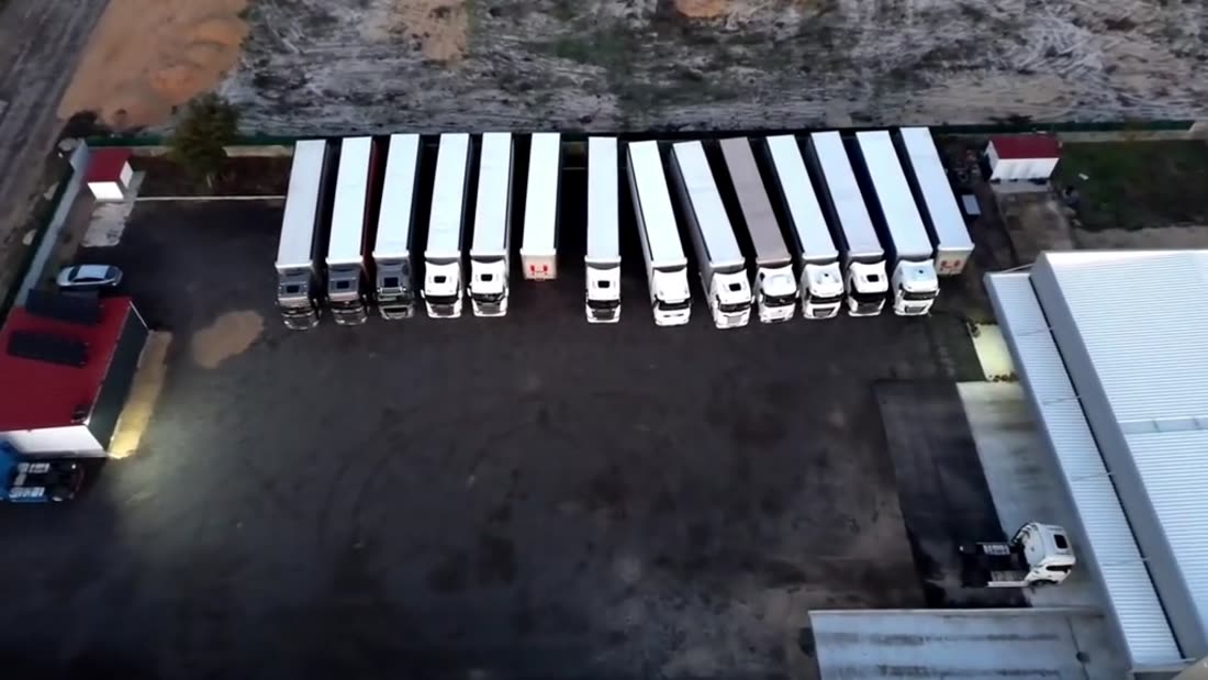 Aerial view of trailers lined up at the yard